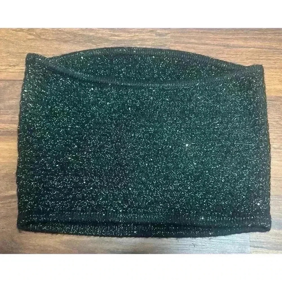 Express Women’s Tube Top Strapless Knit Black Gold Wool Blend Y2K Size Small - Picture 2 of 5